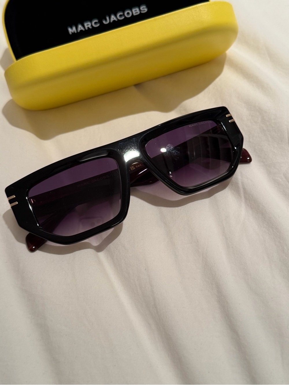 Marc Jacobs Black Frame Rectangle Sunglasses with Purple Lenses